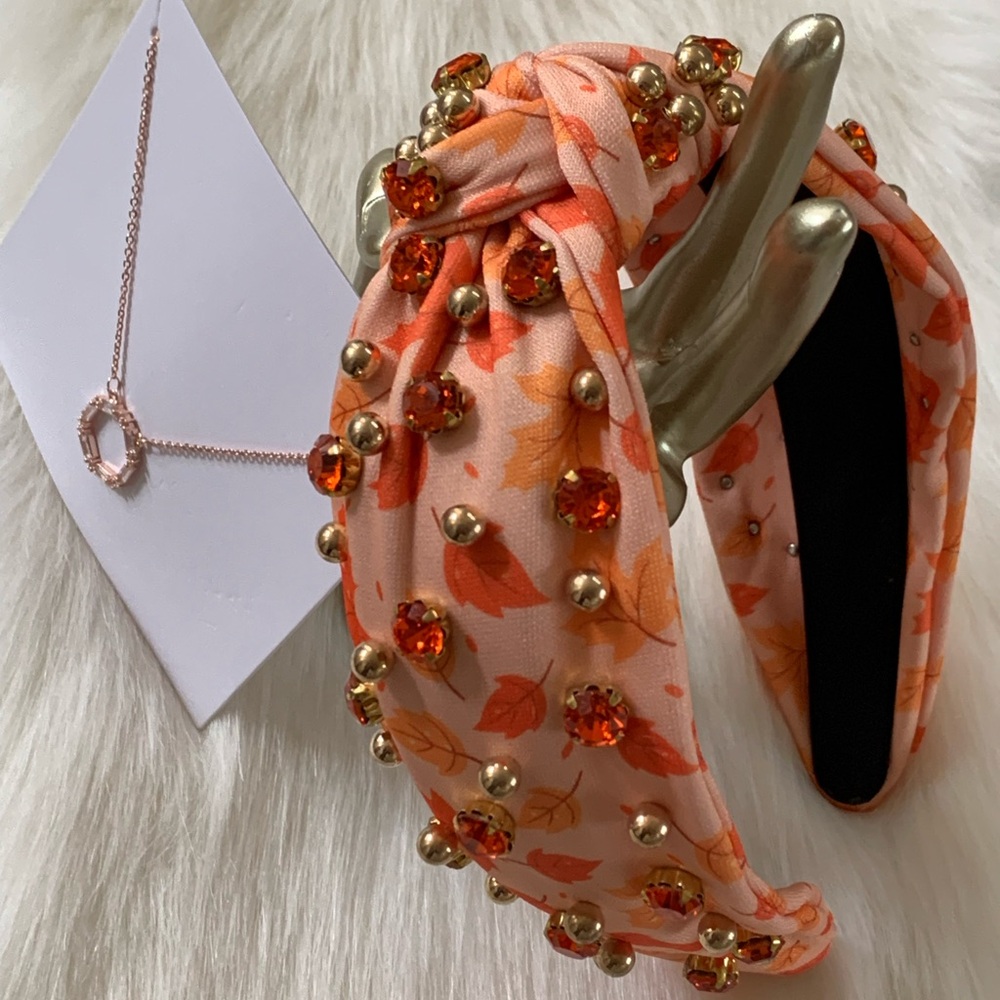 Autumn Leaves Jeweled Knot Headband and Necklace